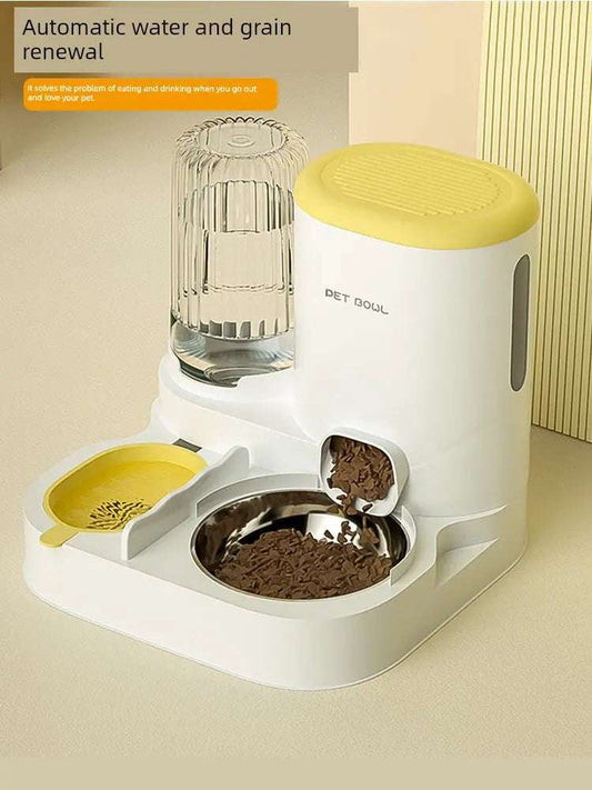 Automatic pet feeder with integrated pet supplies and cat bowl